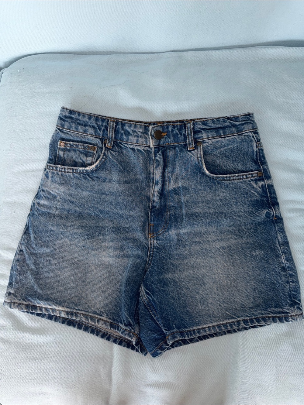 Zara Washed Blue High-Rise Denim Shorts